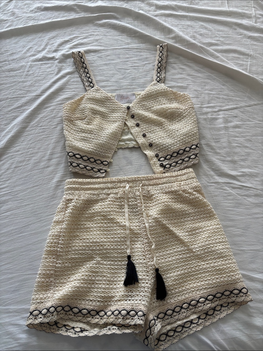 Cream Crochet Drawstring Bermuda Shorts - Women’s Casual Summer Shorts